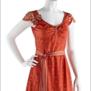 Yoana Baraschi Embroidered Red Silk Dress With Scalloped Bottom